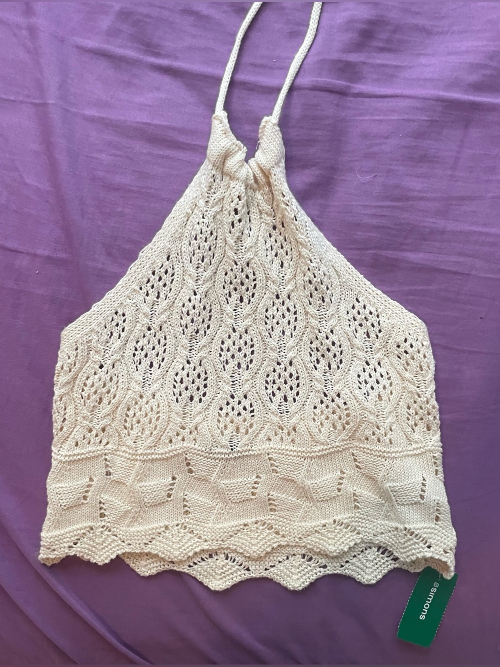 Simons Cream Crochet Halter Camisole – Cream
